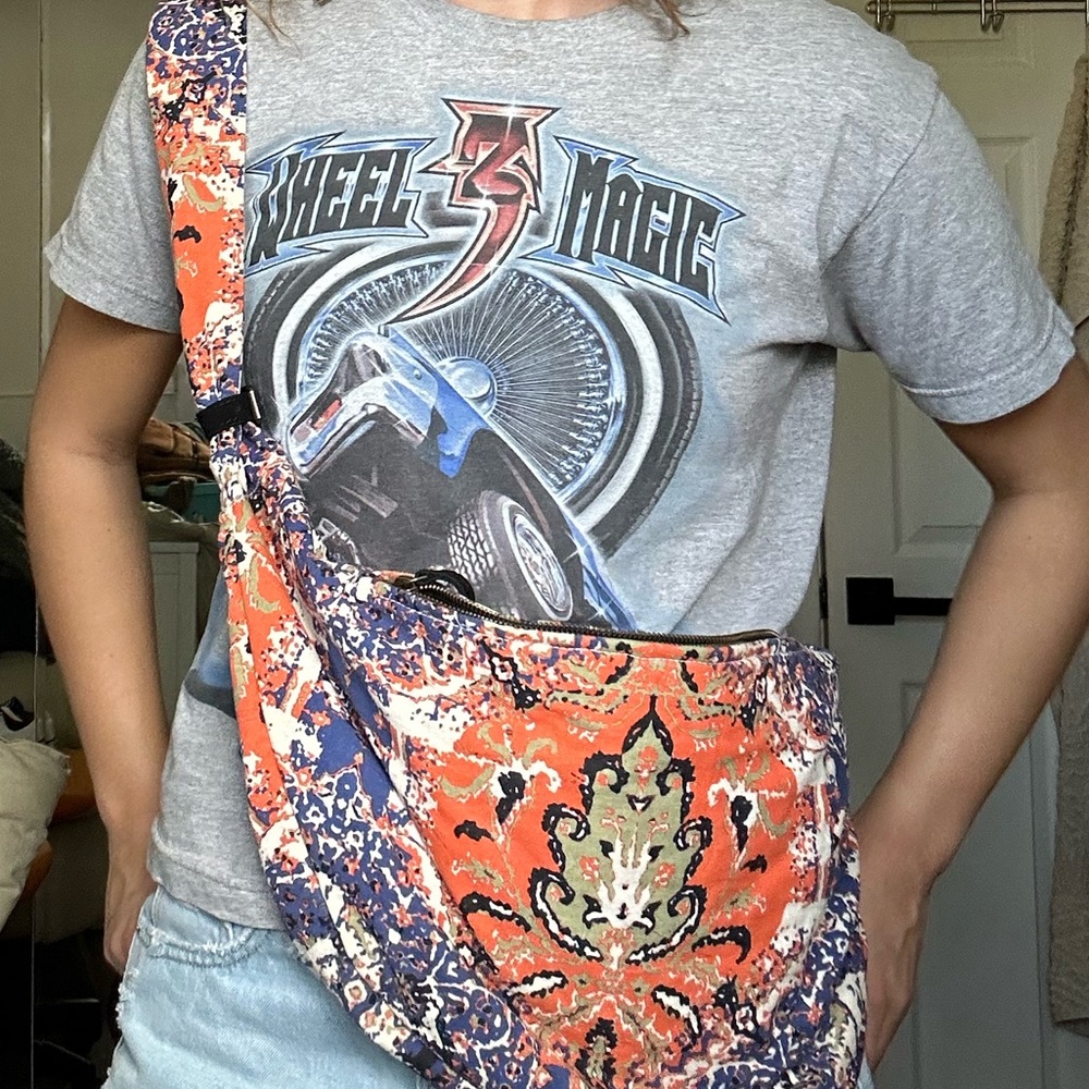 Free People Orange and Blue Crossbody Bag